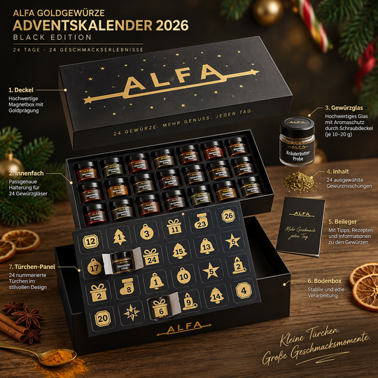 Gewürz Adventskalender Black Edition + Kochbuch